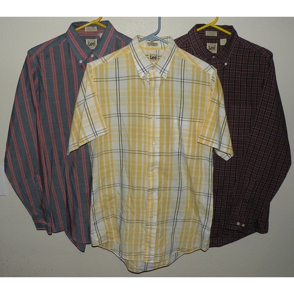 Lot 3 Vintage 70s/80s Lee Men's Medium LS/SS Button Shirts Plaid/Striped